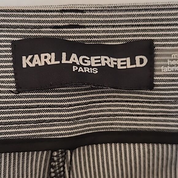Karl Lagerfeld Flat Front Wide Leg Railroad Stripe Cropped Pants - Picture 6 of 7